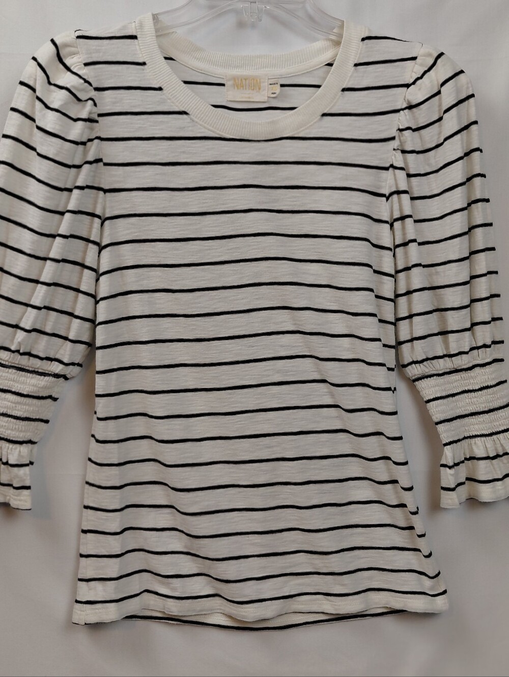 Nation LTD Pima Cotton Striped Top Size XS Puffed Sleeve Ruffle Cuff